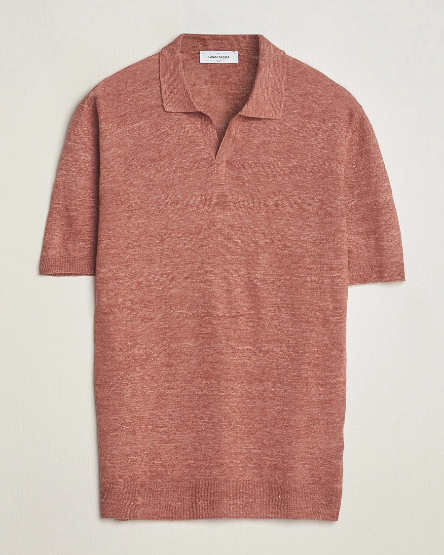 Gran Sasso Knitted Linen Polo Rust Melange – Rosso