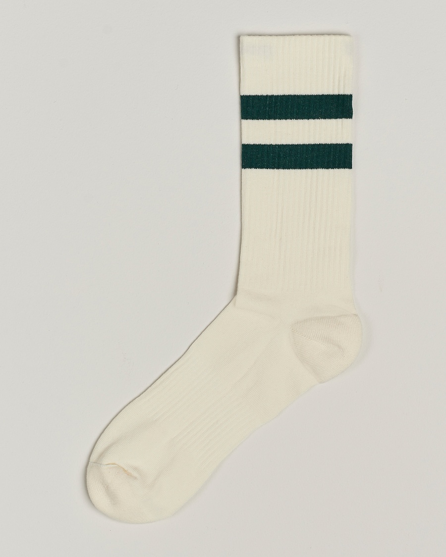 Sweyd Two Stripe Cotton Socks White/Green – Bianco