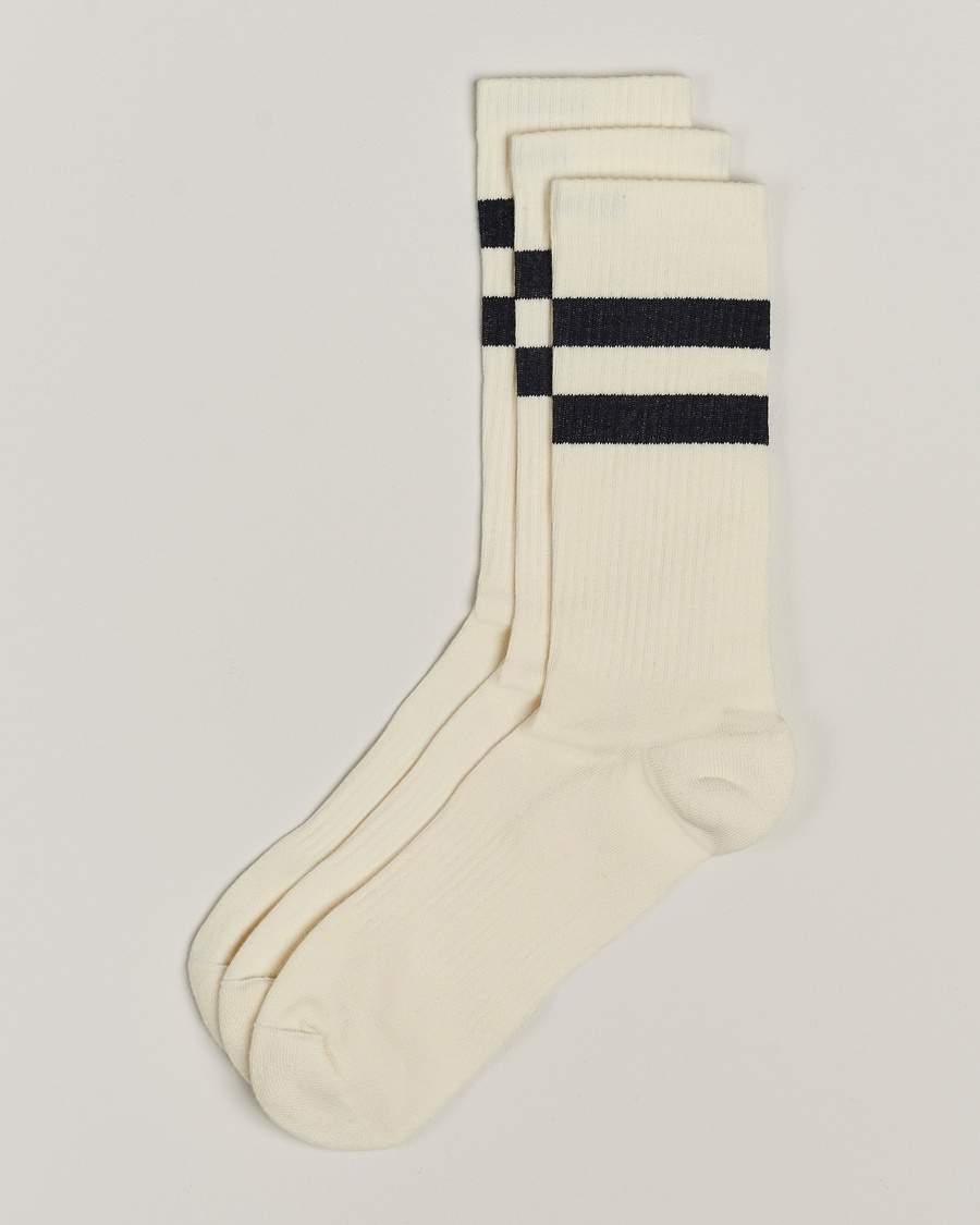 Sweyd 3-Pack Two Stripe Cotton Socks White/Black – Bianco