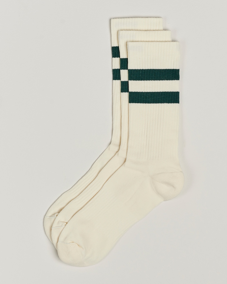 Sweyd 3-Pack Two Stripe Cotton Socks White/Green – Bianco