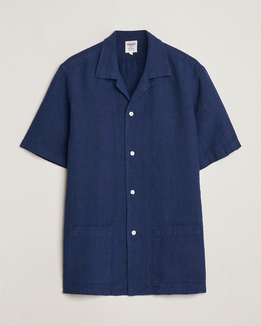 Kamakura Shirts Heavy Linen Beach Shirt Navy – Blu