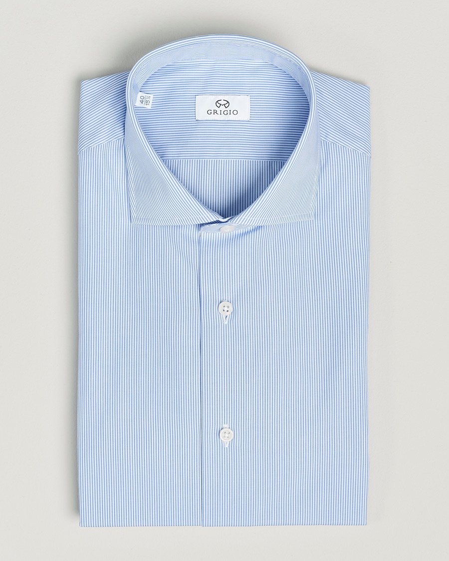 Grigio Cotton Poplin Dress Shirt Light Blue Stripe – Blu