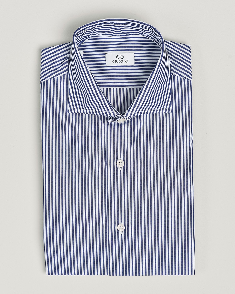 Grigio Cotton Poplin Dress Shirt Blue Stripe – Blu