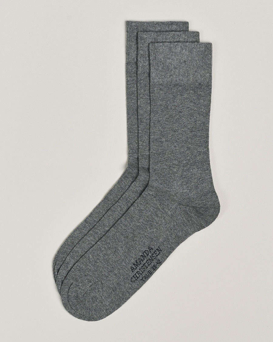 Amanda Christensen 3-Pack True Cotton Socks Grey Melange – Grigio