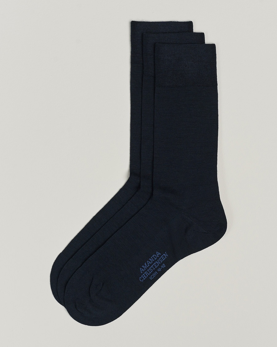 Amanda Christensen 3-Pack Icon Wool/Cotton Socks Dark Navy – Blu