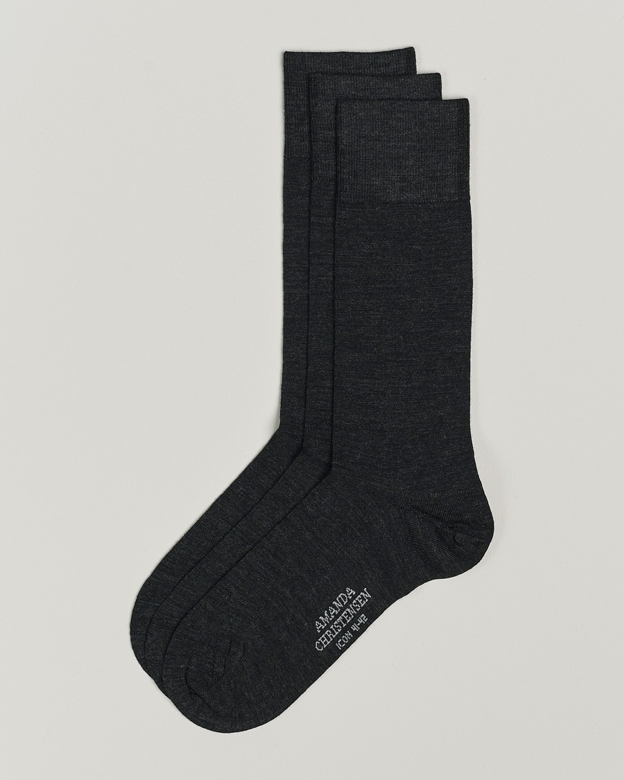 Amanda Christensen 3-Pack Icon Wool/Cotton Socks Antracite Melange – Grigio