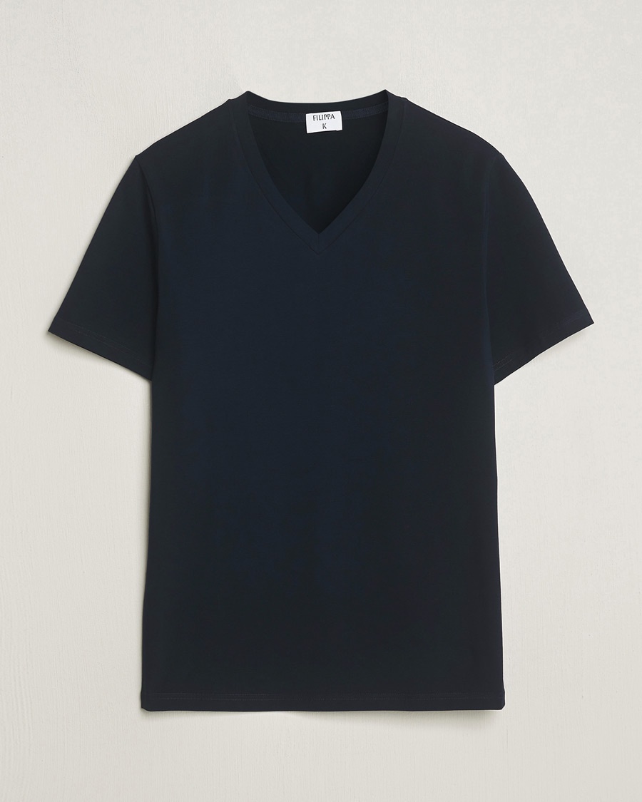 Filippa K Organic Cotton V-Neck T-Shirt Navy – Blu