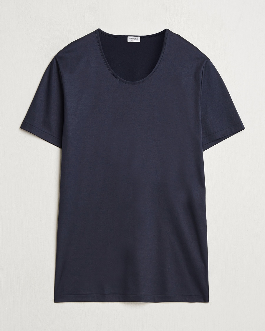 Zimmerli of Switzerland Sea Island Cotton Crew Neck T-shirt Navy – Blu