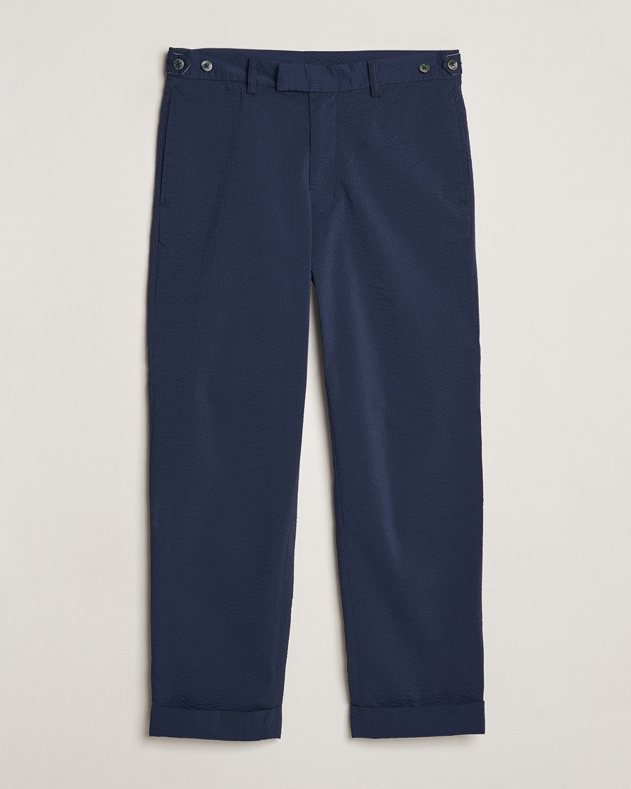 BEAMS PLUS Seersucker Ivy Trousers Navy – Blu