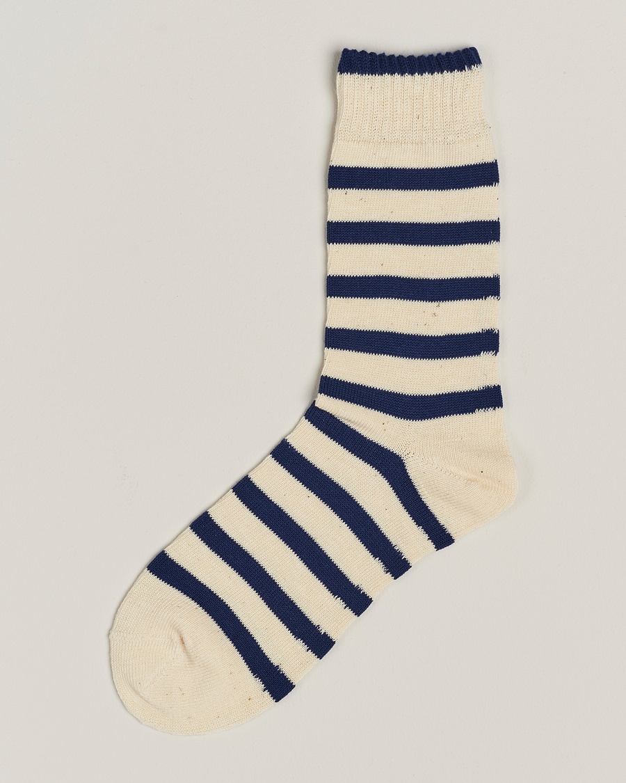 BEAMS PLUS BEAMS PLUS2 Tone Stripe SocksWhite/Navy – Bianco