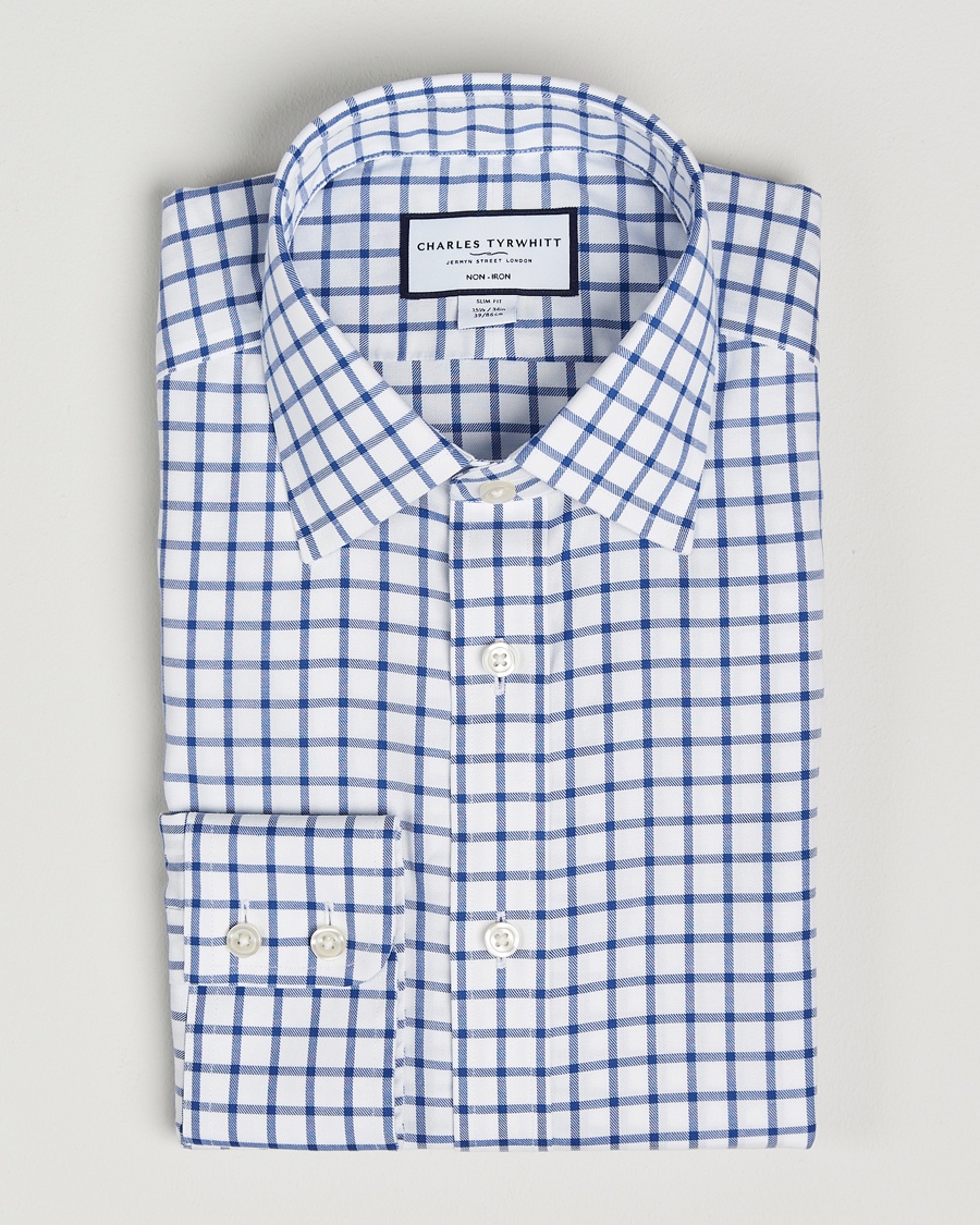 Charles Tyrwhitt Slim Fit Non Iron Grid Check Shirt Royal Blue – Blu