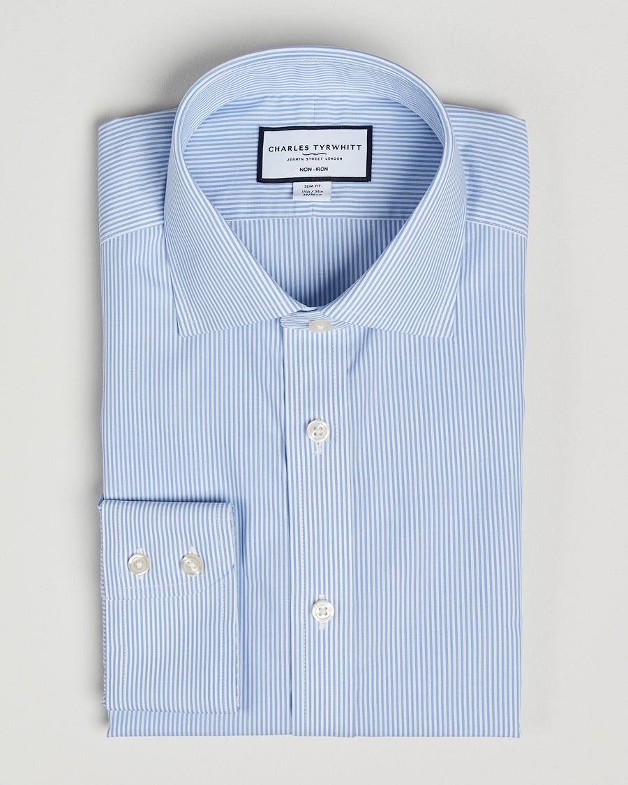 Charles Tyrwhitt Slim Fit Non Iron Bengal Stripe Poplin Shirt Sky Blue – Blu