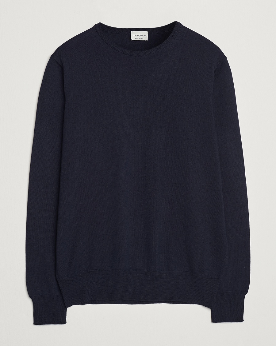 Morgano Extra Fine Merino Wool Crewneck Navy – Blu