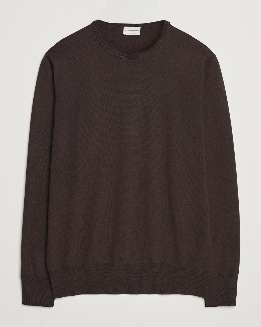 Morgano Extra Fine Merino Wool Crewneck Dark Brown – Marrone