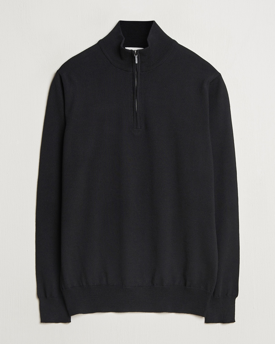 Morgano Extra Fine Merino Wool Half-Zip Black – Nero