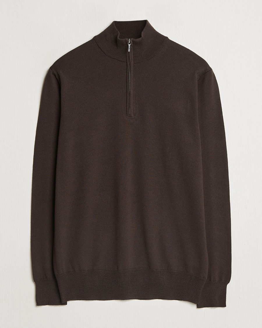 Morgano Extra Fine Merino Wool Half-Zip Dark Brown – Marrone