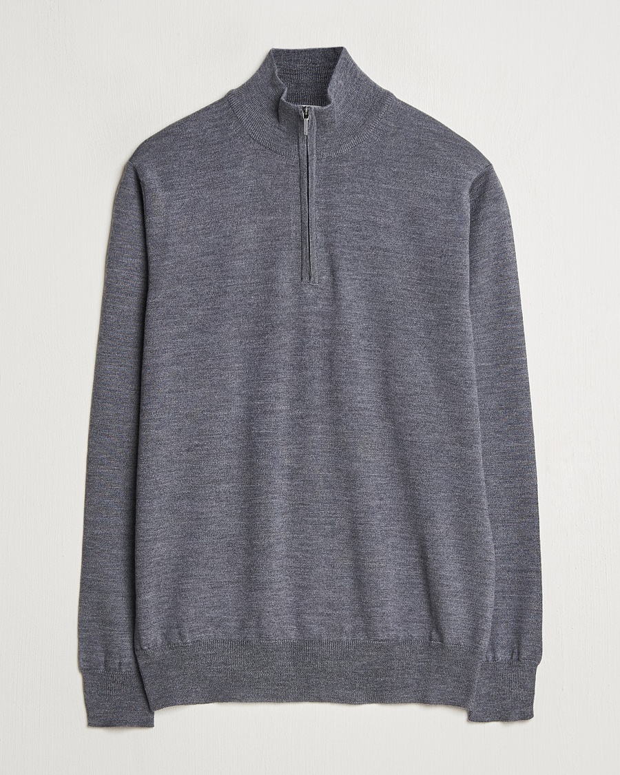 Morgano Extra Fine Merino Wool Half-Zip Mid Grey – Grigio