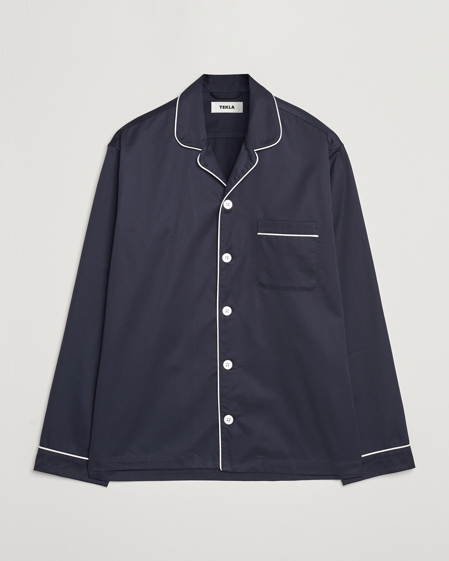 Tekla Sateen Pyjama Shirt Chelsea Navy – Blu
