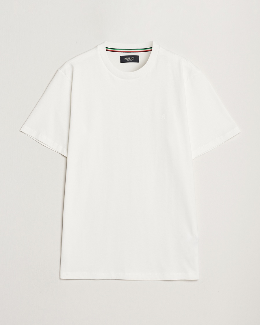 Replay Tonal Logo Crew Neck T-Shirt Off White – Bianco