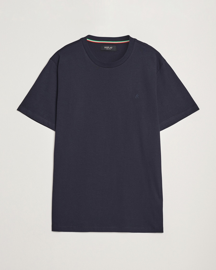 Replay Tonal Logo Crew Neck T-Shirt Navy – Blu