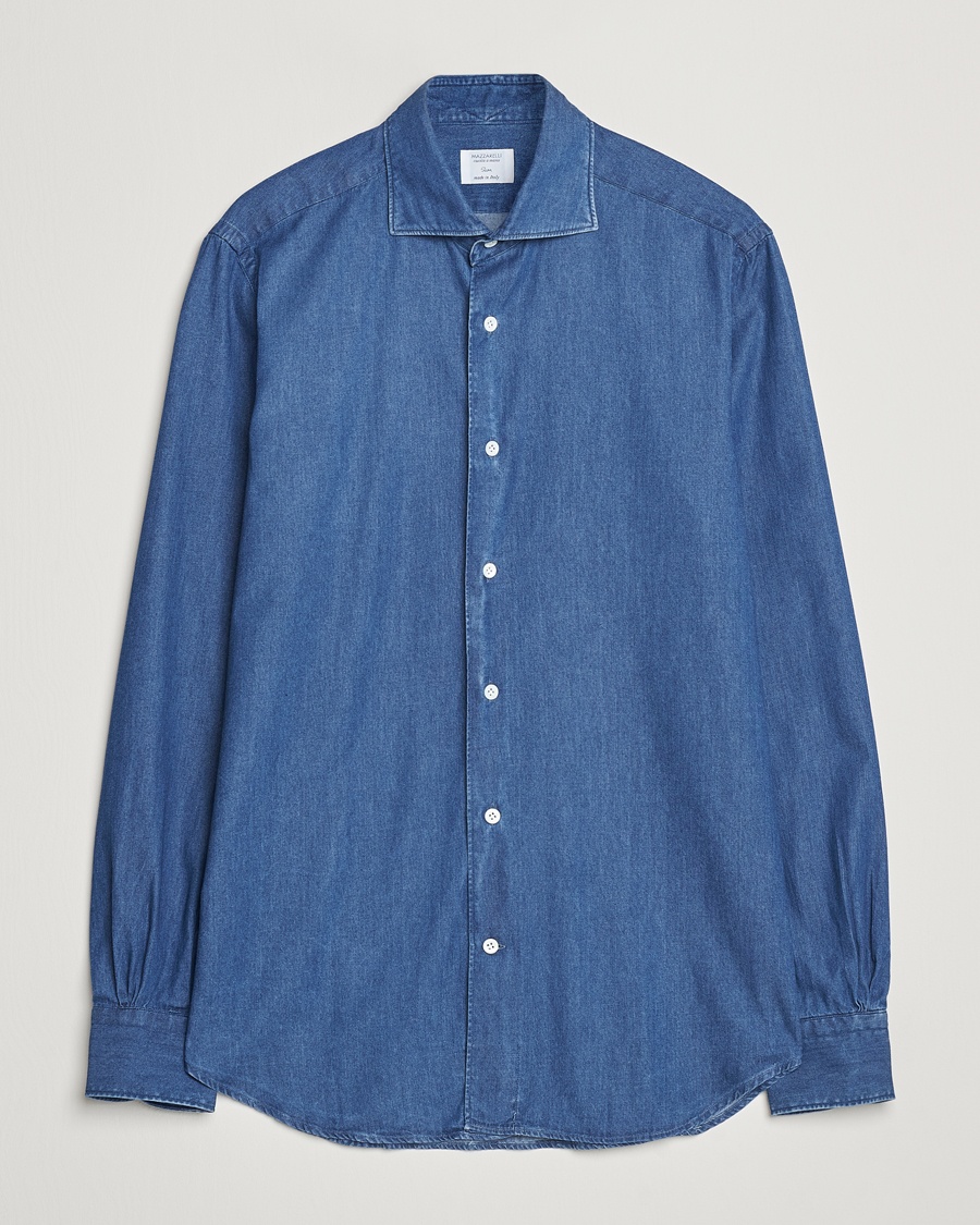 Mazzarelli Soft Cotton Denim Shirt Stone Wash – Blu