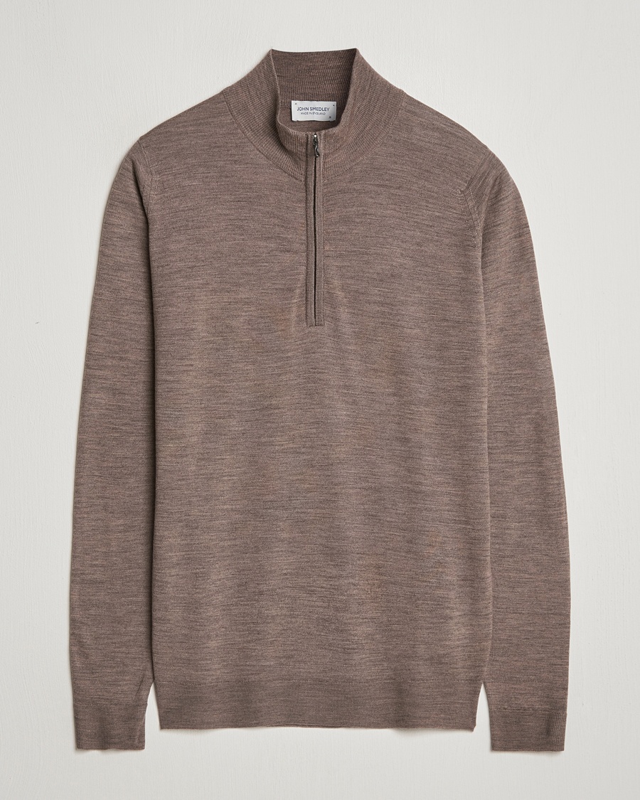 John Smedley Barrow Extra Fine Merino Half Zip Mushroom – Marrone