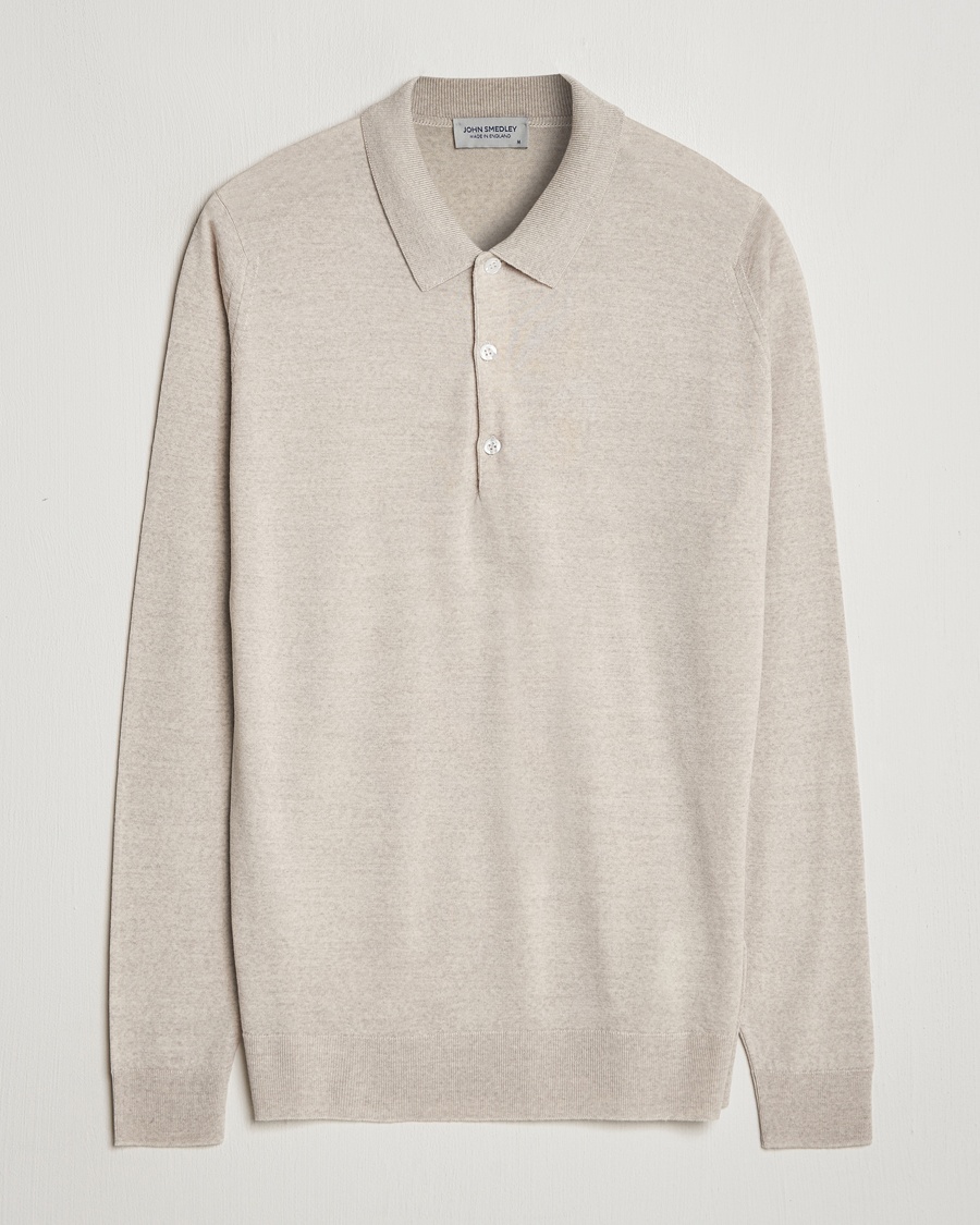 John Smedley Belper Extra Fine Merino Polo Pullover Grey Fleece – Beige