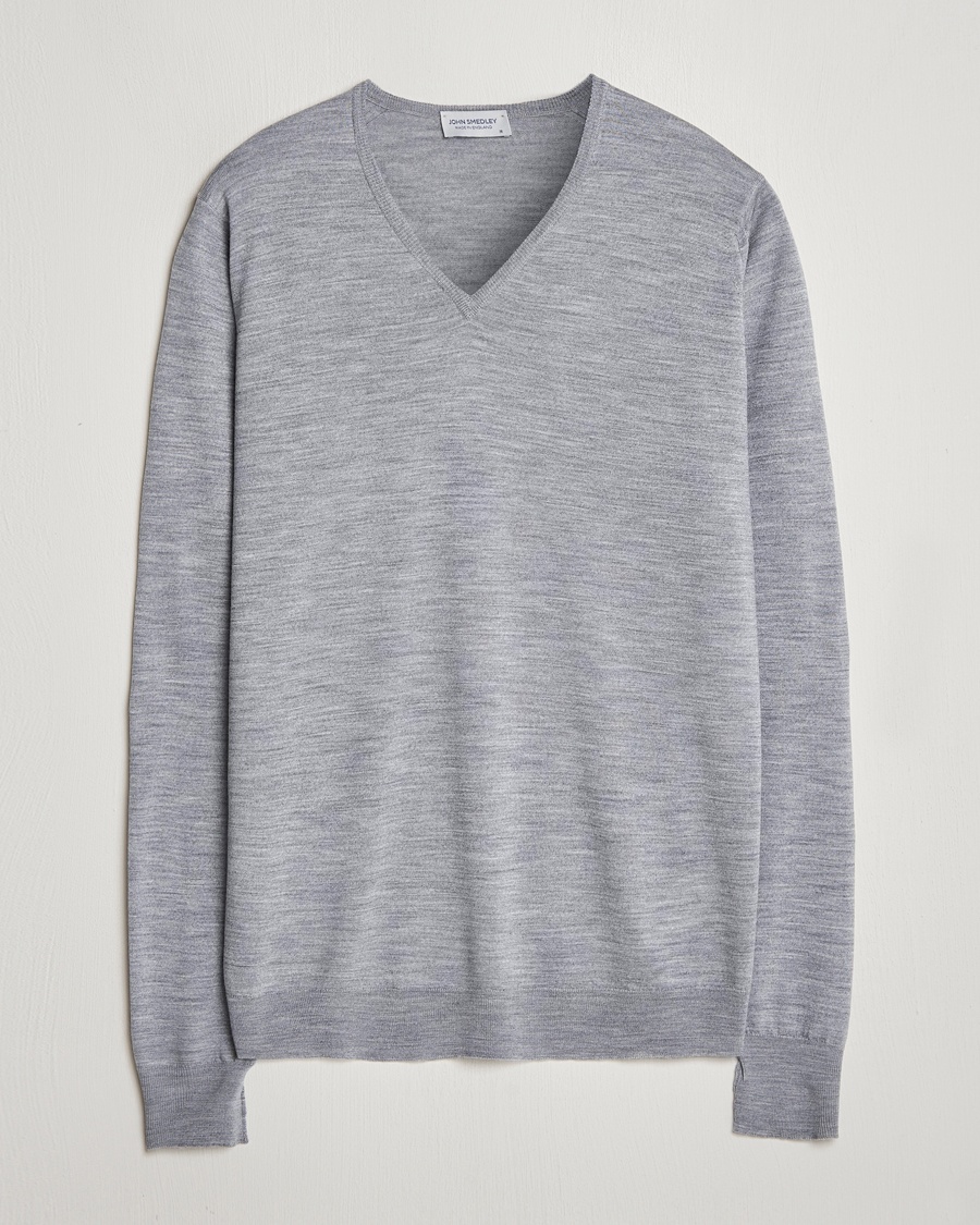 John Smedley Bobby Extra Fine Merino V-Neck Pullover Silver Grey – Grigio