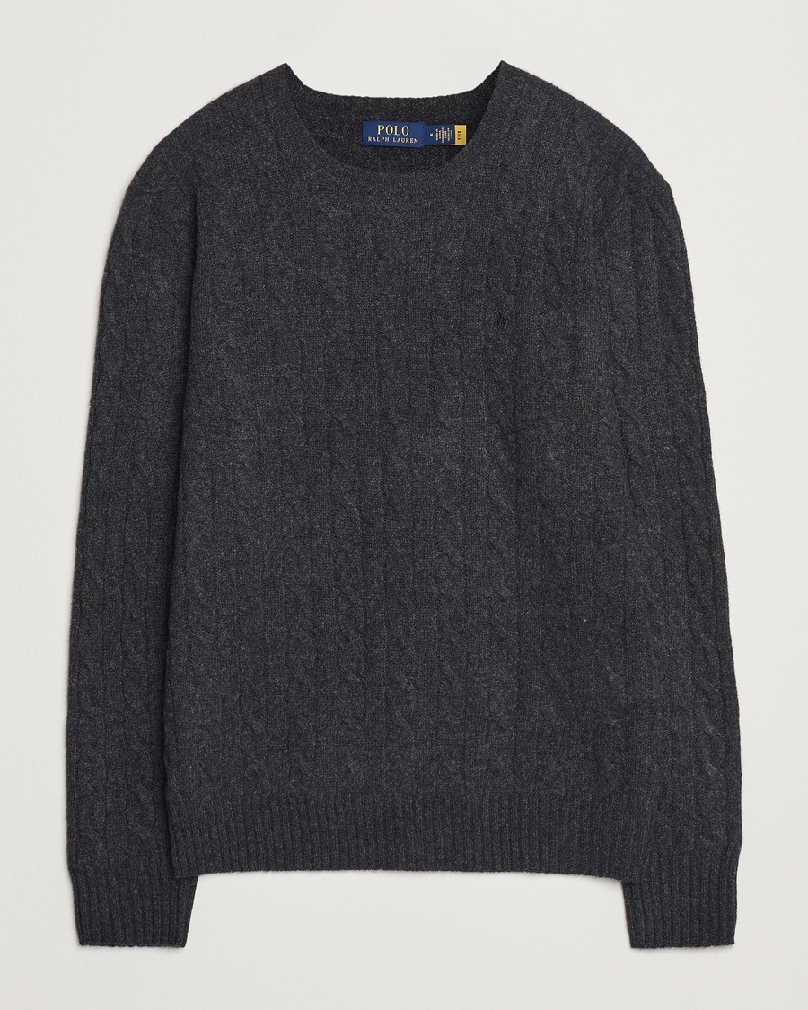 Polo Ralph Lauren Wool/Cashmere Cable Crew Neck Dark Granite Heather – Grigio