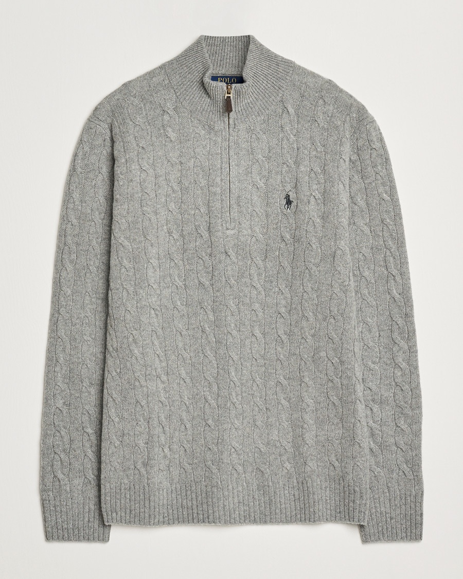 Polo Ralph Lauren Wool/Cashmere Cable Half Zip Fawn Grey Heather – Grigio