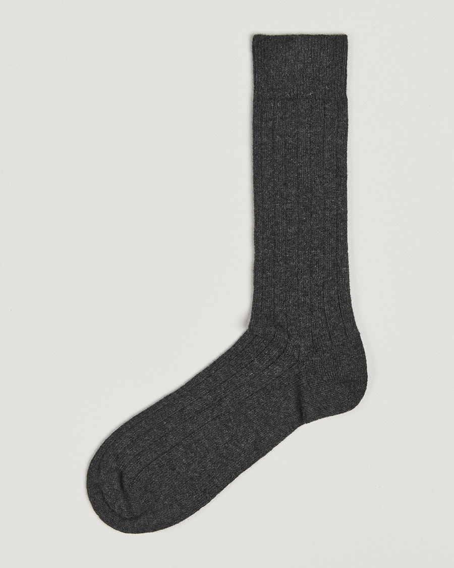 Bresciani Wool/Cashmere Ribbed Socks Dark Grey – Grigio