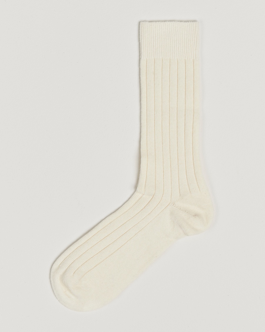 Bresciani Wool/Cashmere Ribbed Socks White – Bianco