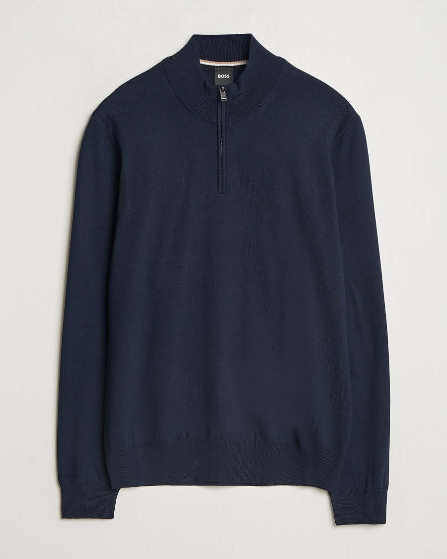 BOSS BLACK Ebenji Merino Knitted Half Zip Dark Blue – Blu