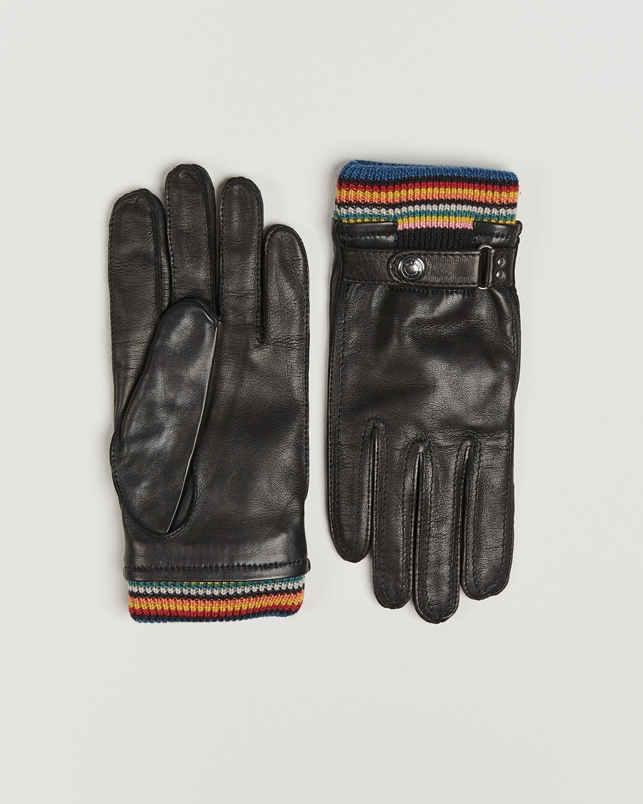 Paul Smith Signature Stripe Cuff Leather Glove Black – Nero