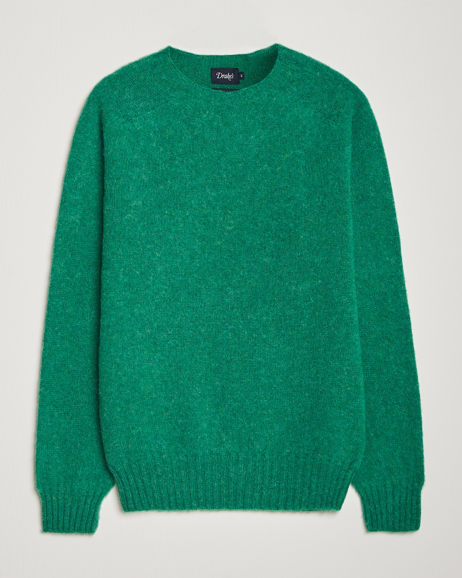 Drake's Brushed Shetland Crew Green – Verde