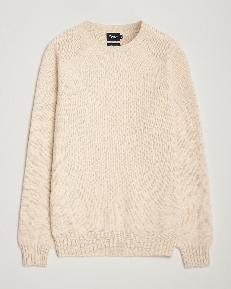 Drake's Brushed Shetland Crew Ecru – Bianco