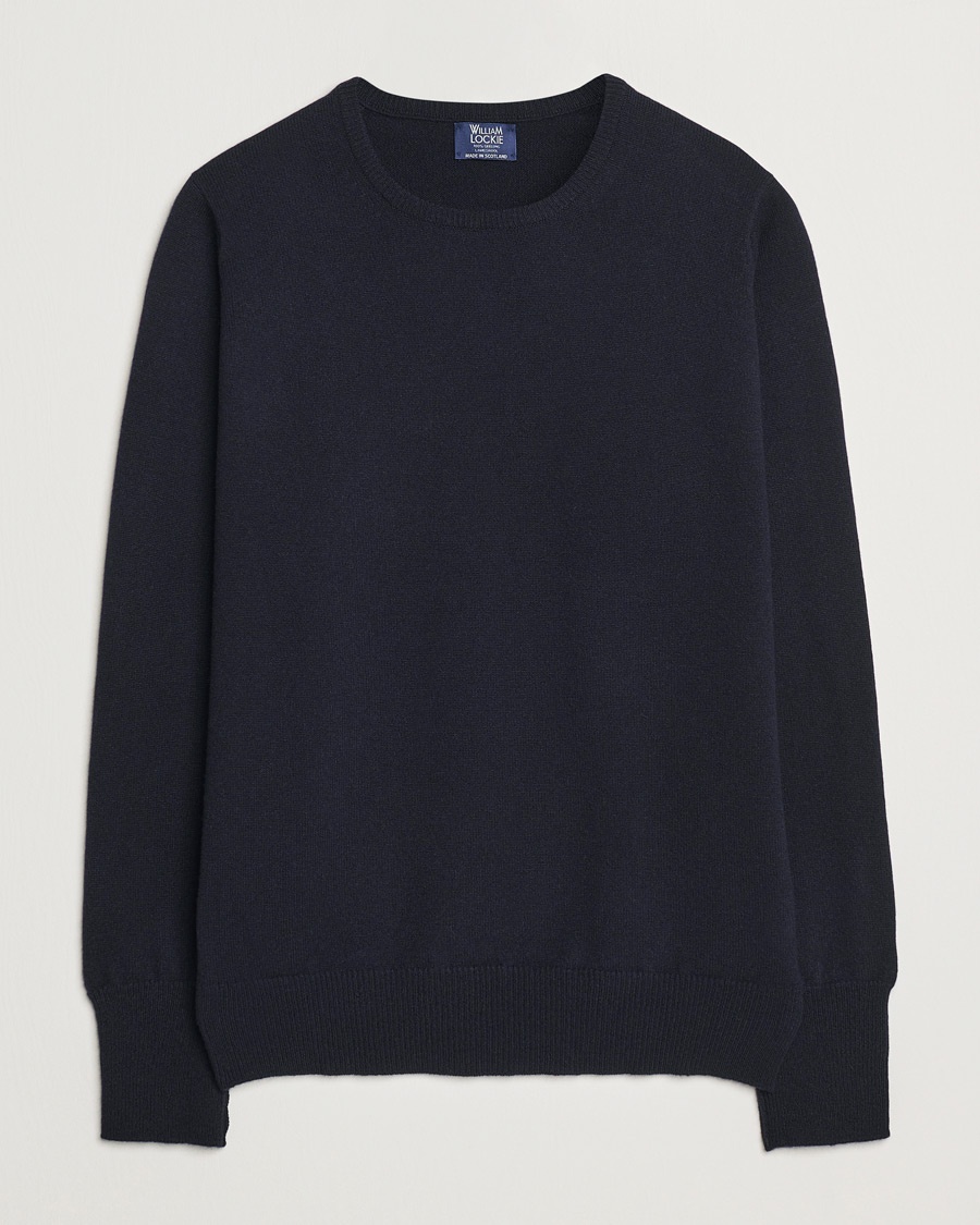 William Lockie Rob Lambswool Crewneck Navy – Blu