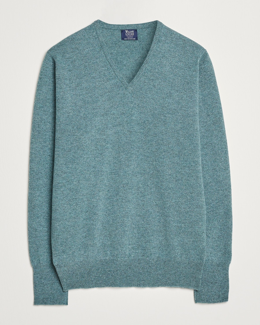 William Lockie Rob Lambswool V-Neck Caspian – Verde
