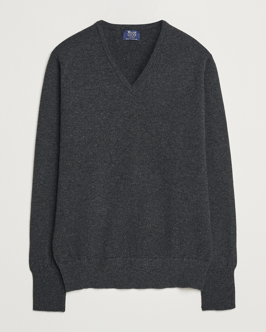 William Lockie Rob Lambswool V-Neck Charcoal – Grigio