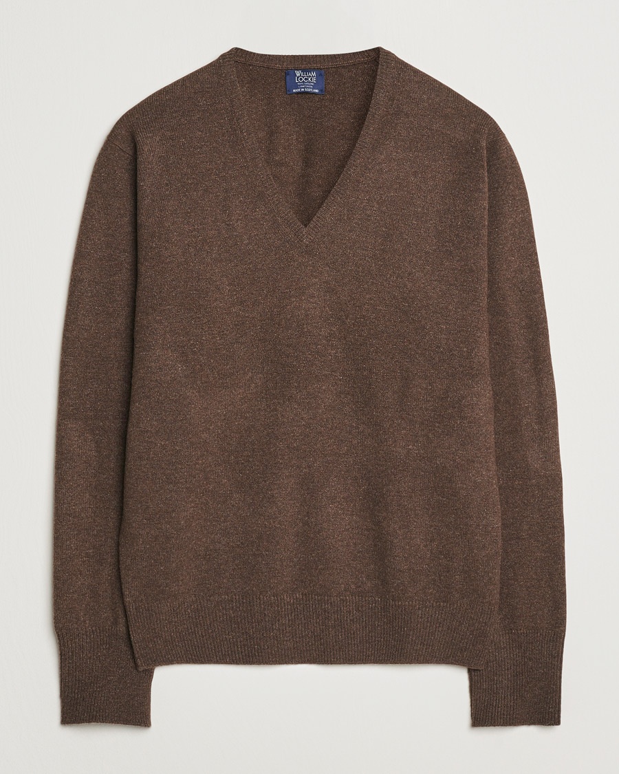 William Lockie Rob Lambswool V-Neck Mocha – Marrone