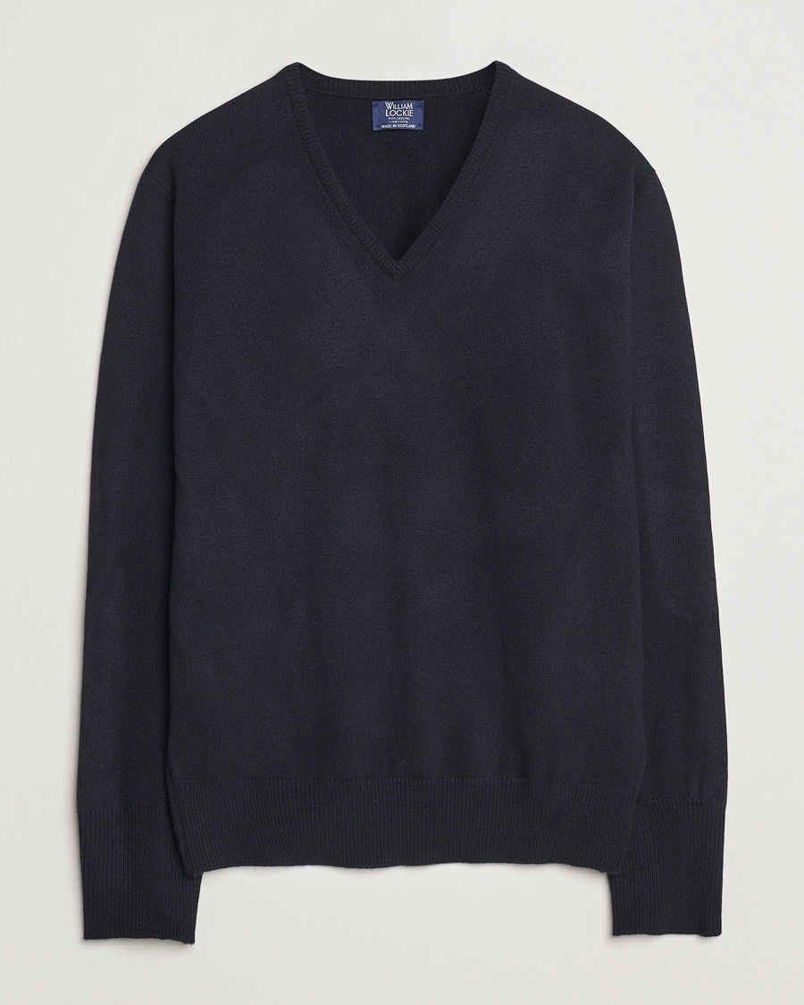 William Lockie Rob Lambswool V-Neck Navy – Blu