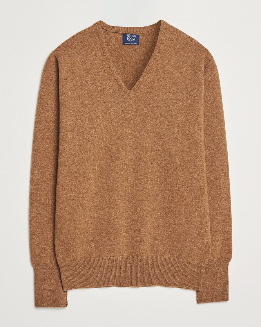 William Lockie Rob Lambswool V-Neck Savannah – Beige