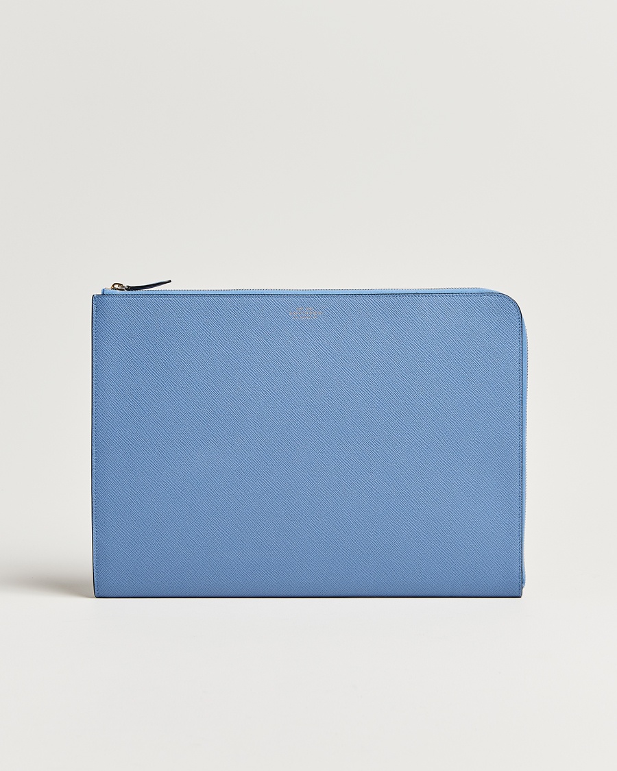 Smythson Panama Large Laptop Case Nile Blue – Blu
