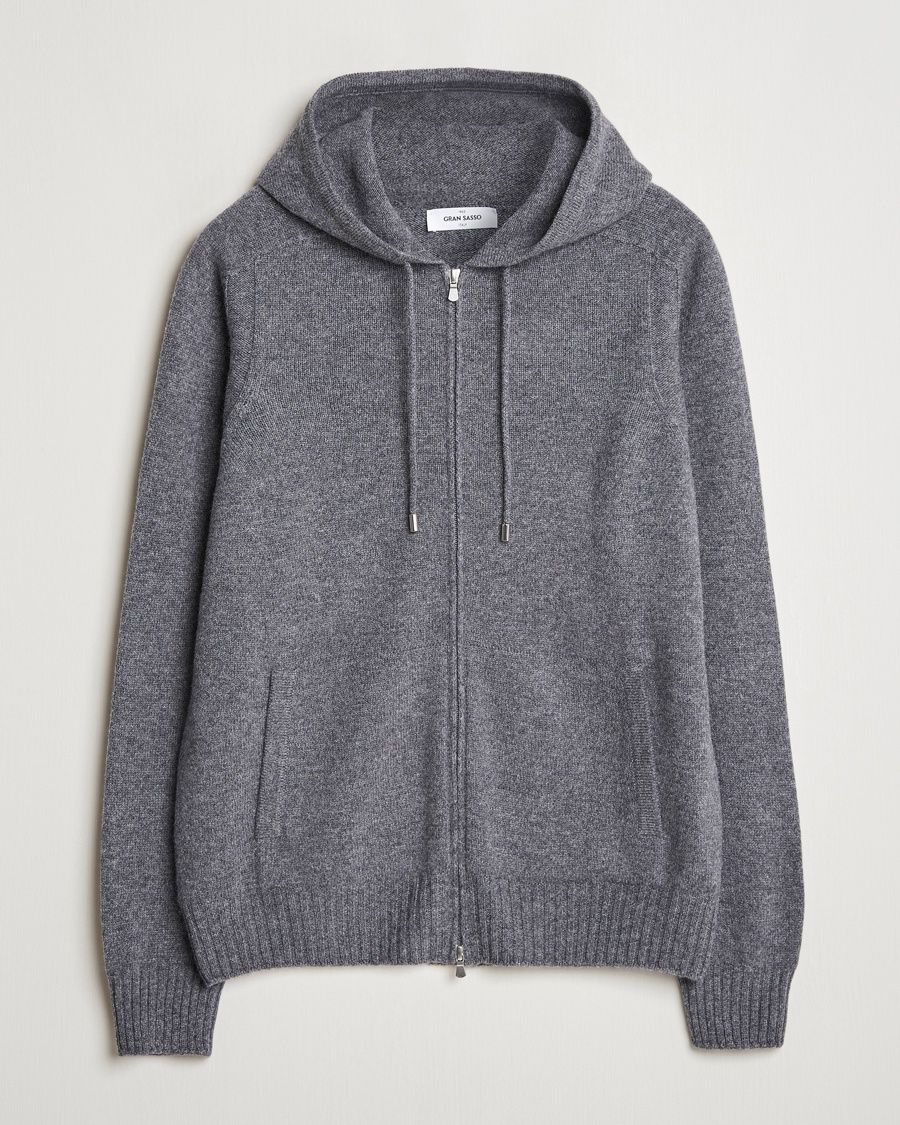Gran Sasso Full Zip Wool Hoodie Grey Melange – Grigio