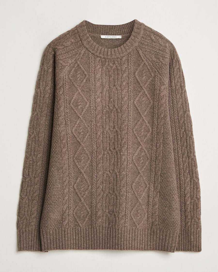 A Day's March Atlas Aran Knit Lambswool Sweater Dark Taupe – Marrone