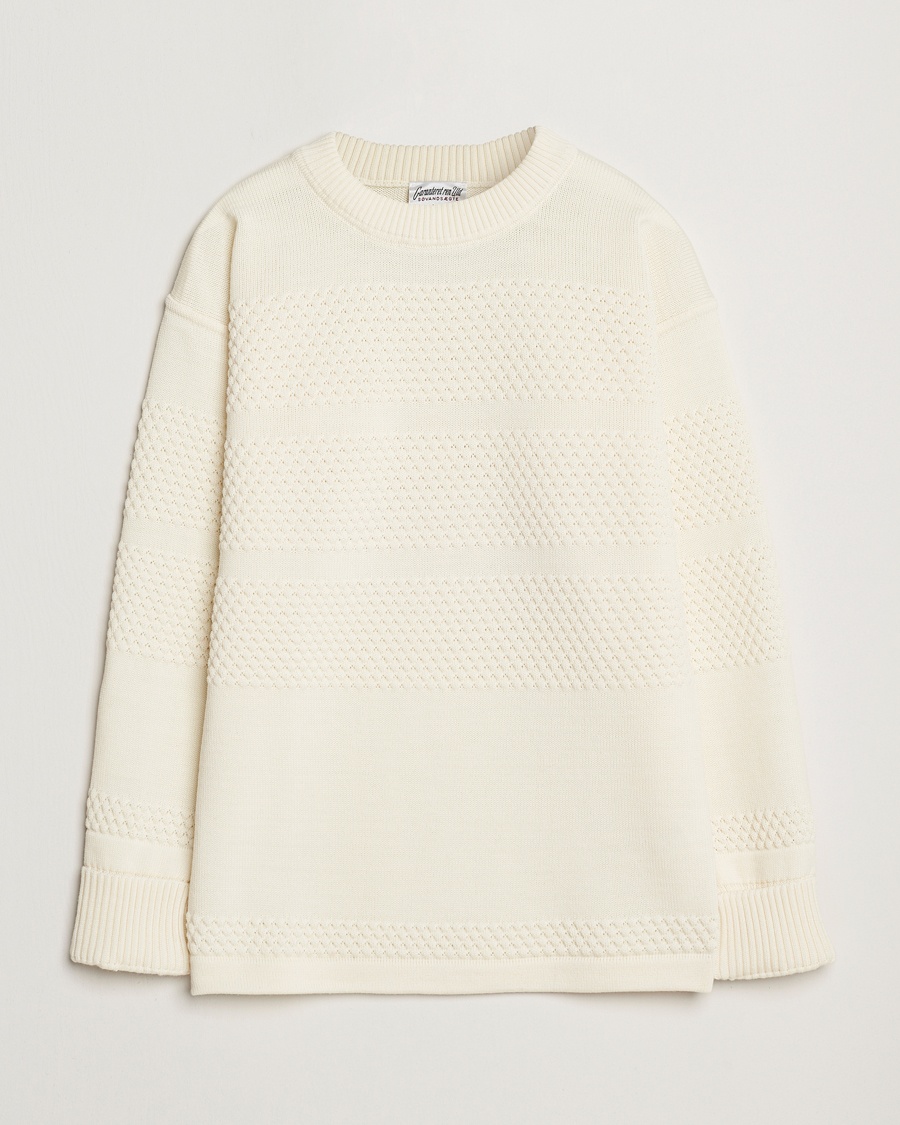 S.N.S. Herning Fisherman Wool Crew Neck Sweater Natural White – Bianco