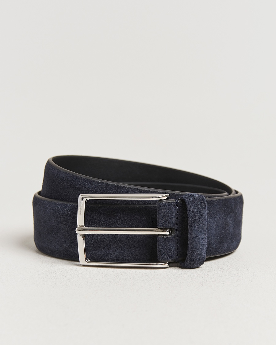 Anderson's Calf Suede 3,5 cm Belt Navy – Blu