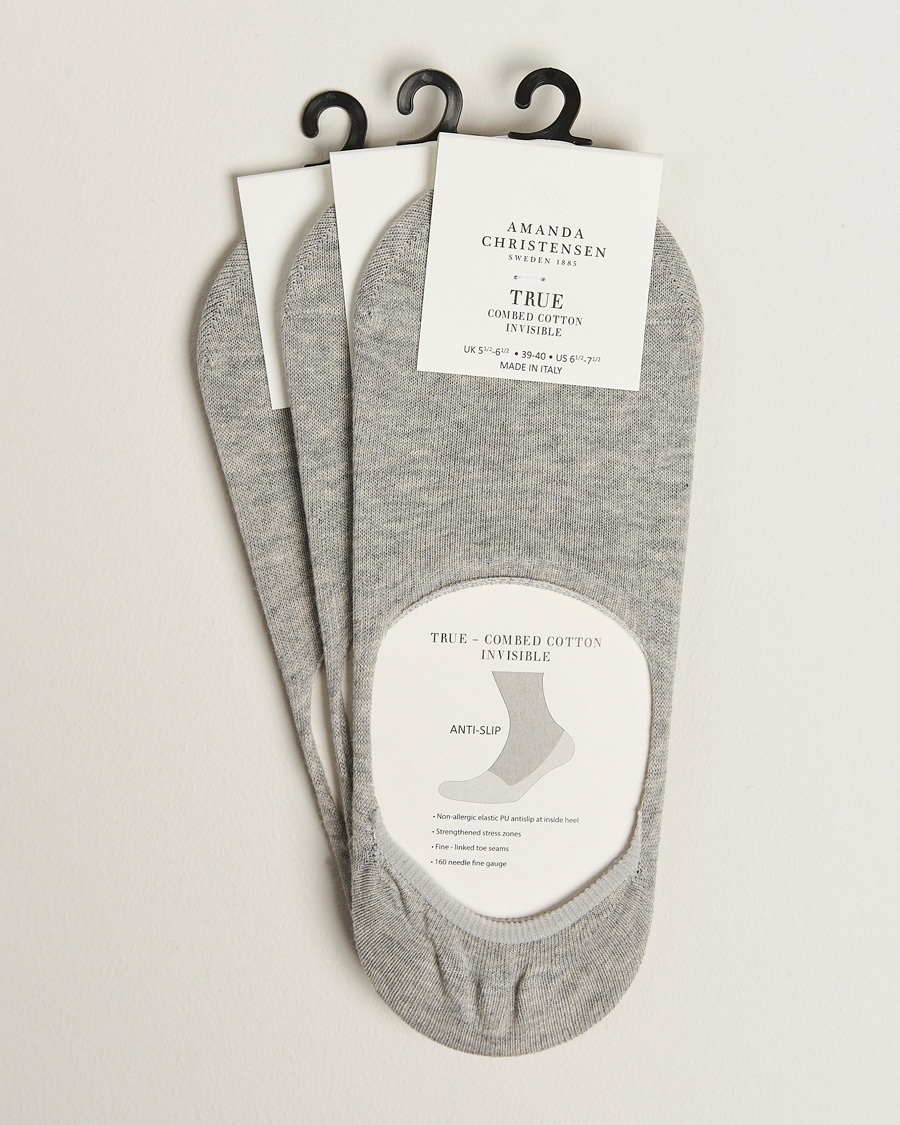Amanda Christensen 3-Pack True Cotton Invisible Socks Light Grey Melange – Grigio