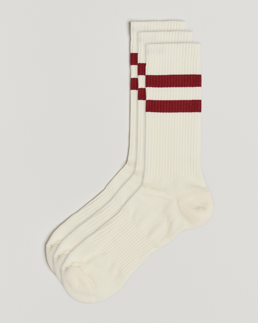 Sweyd 3-Pack Two Stripe Cotton Socks White/Red – Bianco