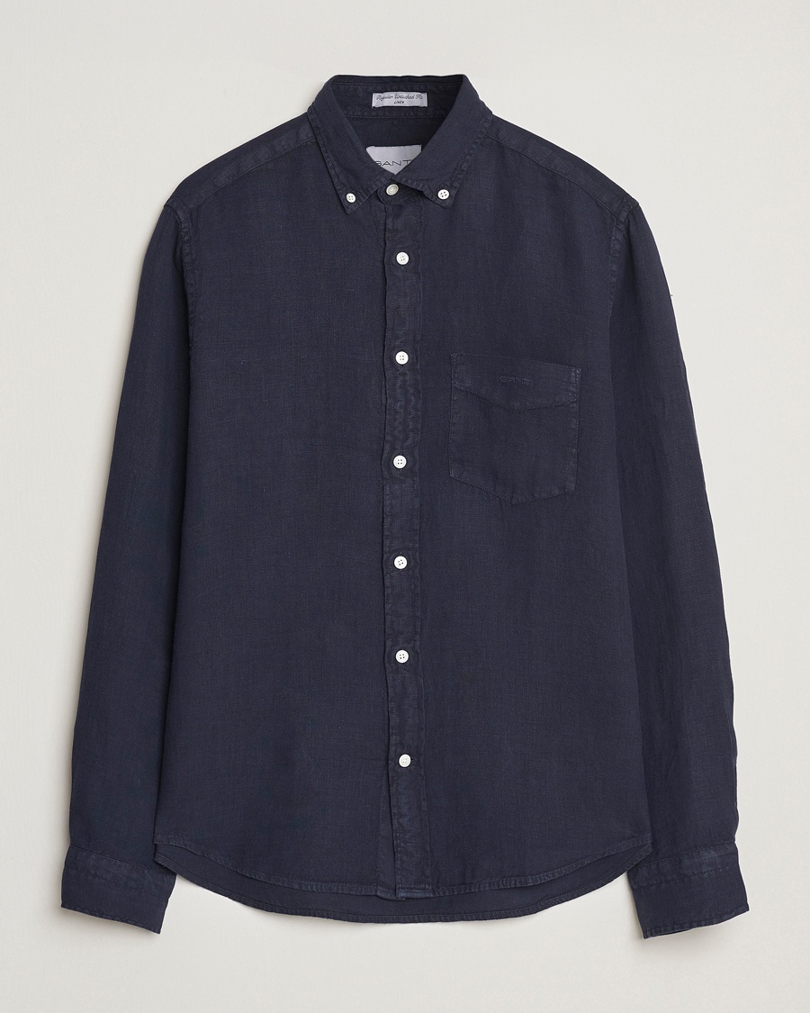 Gant Regular Fit Garment Dyed Linen Shirt Evening Blue – Blu
